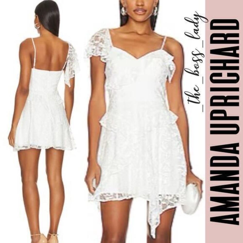 Amanda Uprichard dress mini floral lace ruffled cocktail party